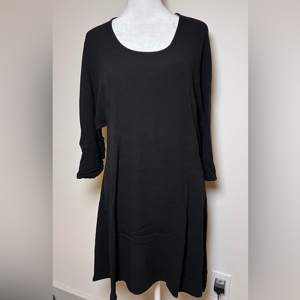 American Vintage Black Midi Tunic Dress 3/4 Sleeve Relaxed
